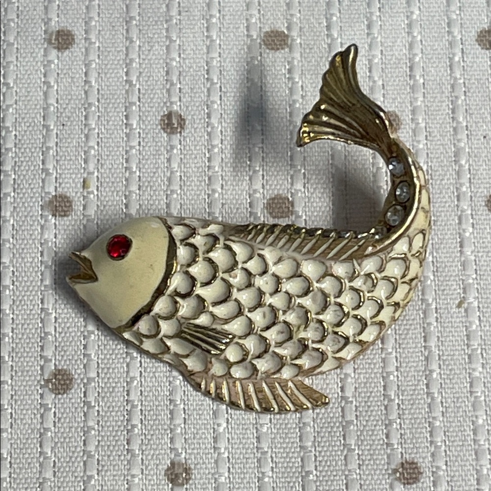 Enamel Fish Brooch with Red Eye Vintage